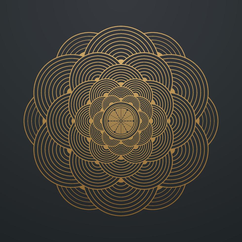 mandala abstracto dorado. arte lineal de estilo chino. circular vintage de lujo sobre fondo negro. ilustración vectorial vector