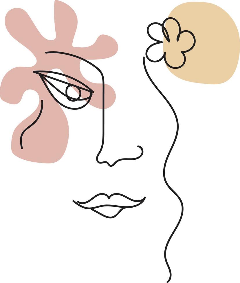 Feminine woman with flowers with minimal line art concept vector