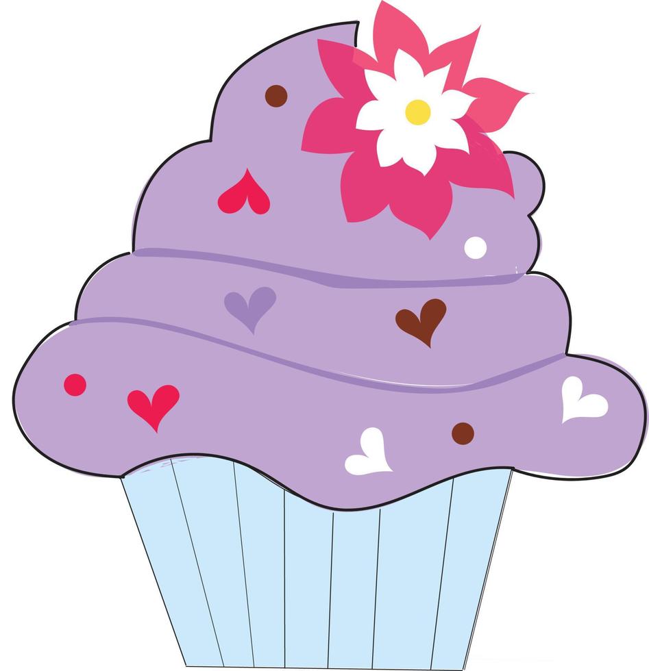 Cupcake with purple cream art vector