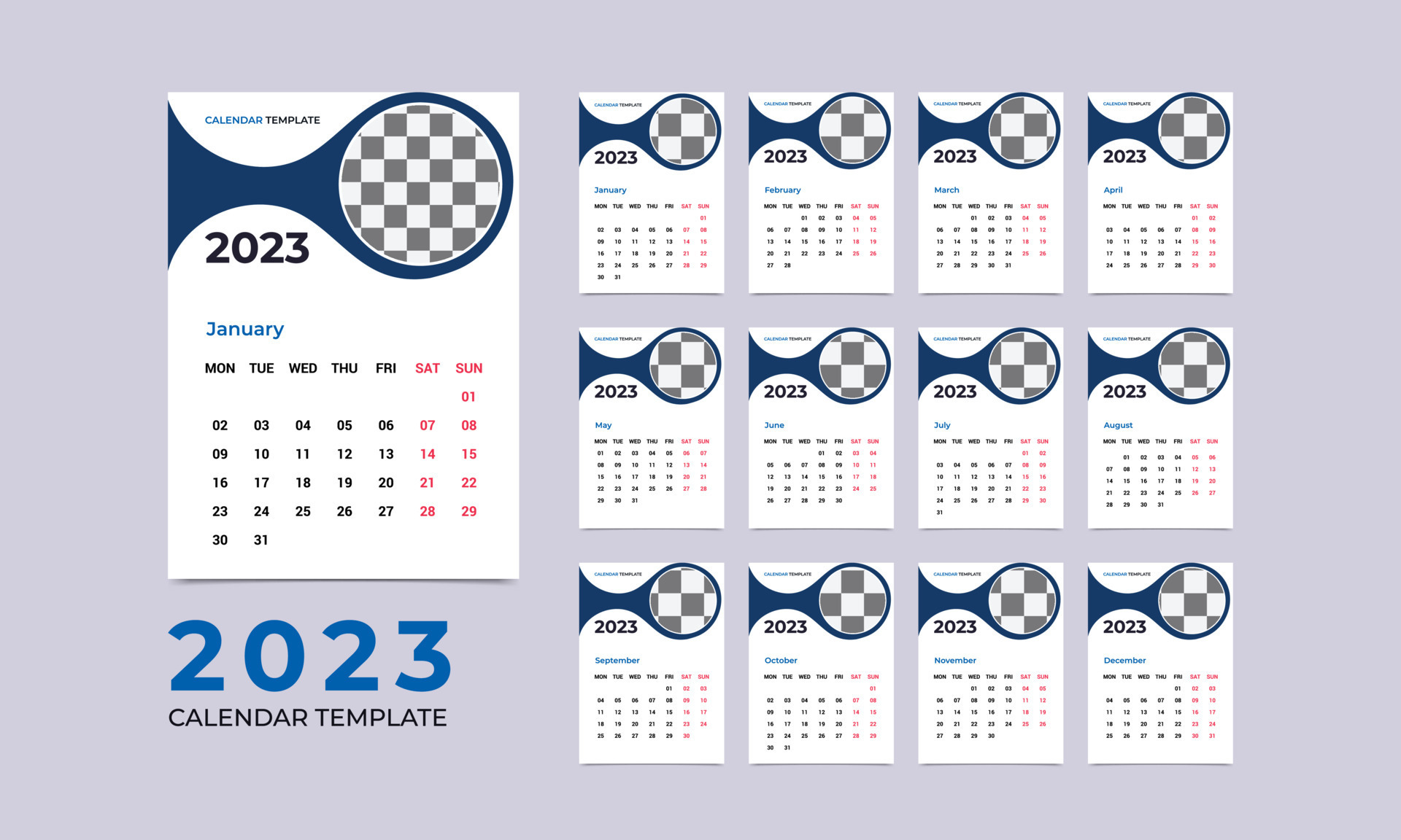 Monthly wall calendar template for 2023 year. Corporate and business