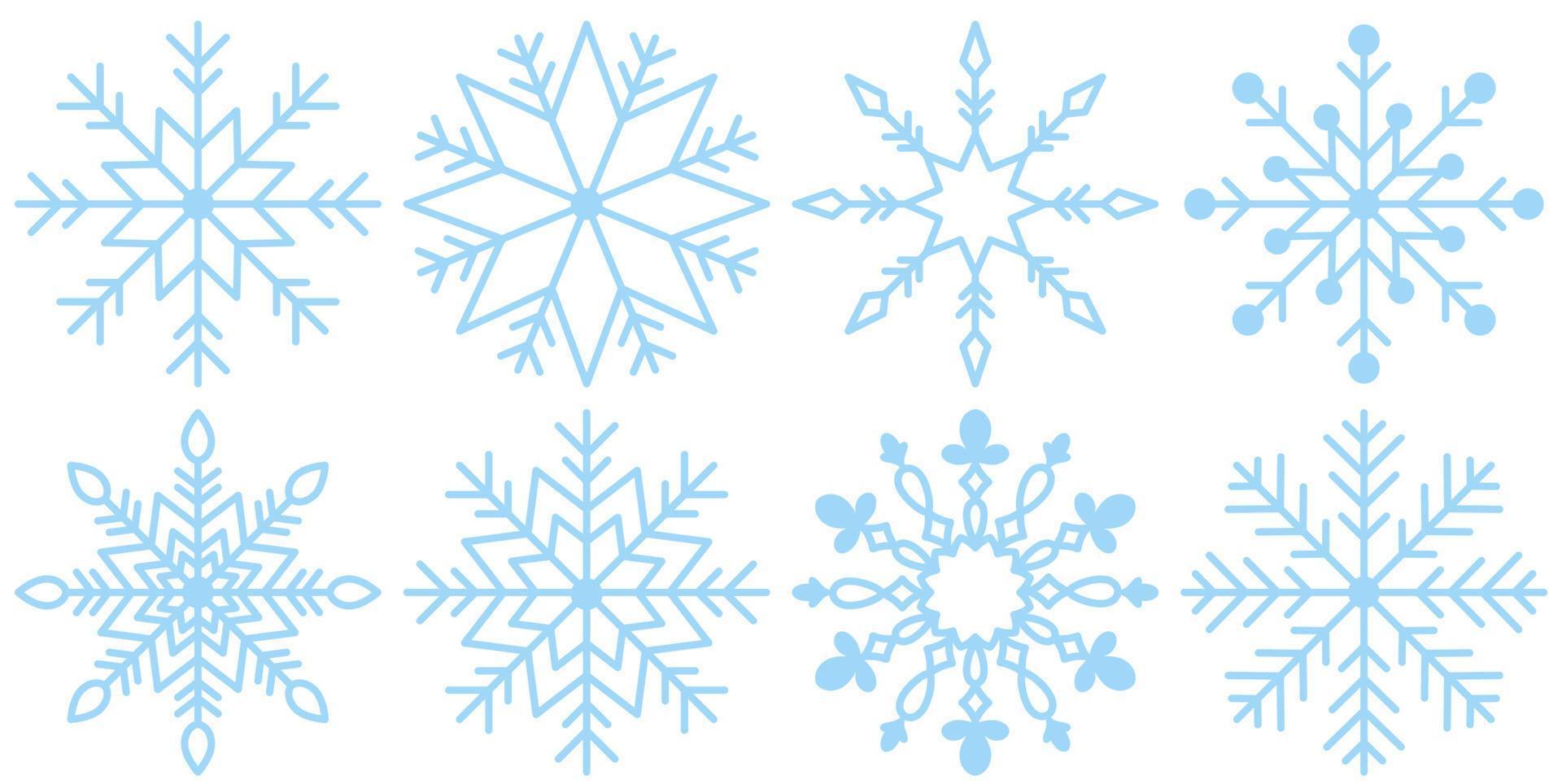 colección de copos de nieve. hermosos copos de nieve para el diseño de invierno de navidad. un conjunto de elementos de navidad y año nuevo. símbolo de invierno. vector