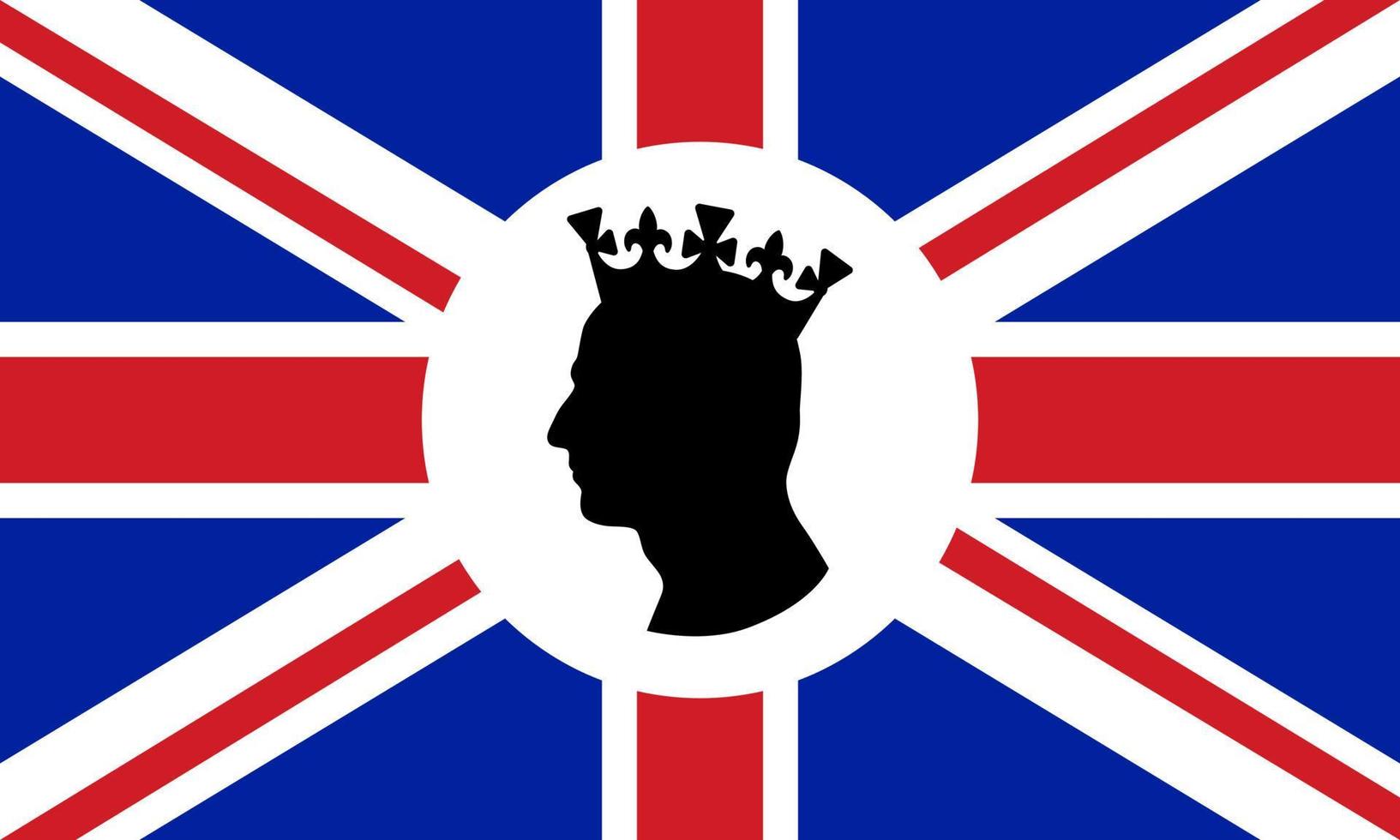 silueta de perfil lateral del rey charles iii contra un fondo union jack. vector