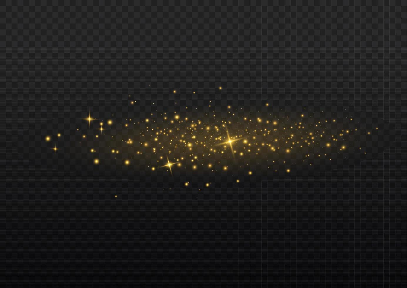 destellos vectoriales. polvo de oro. efecto de luz de brillo de chispas amarillas. patrón abstracto de humo y viento de navidad. Partículas de polvo de hadas brillantes con humo y estrellas de color amarillo. vector