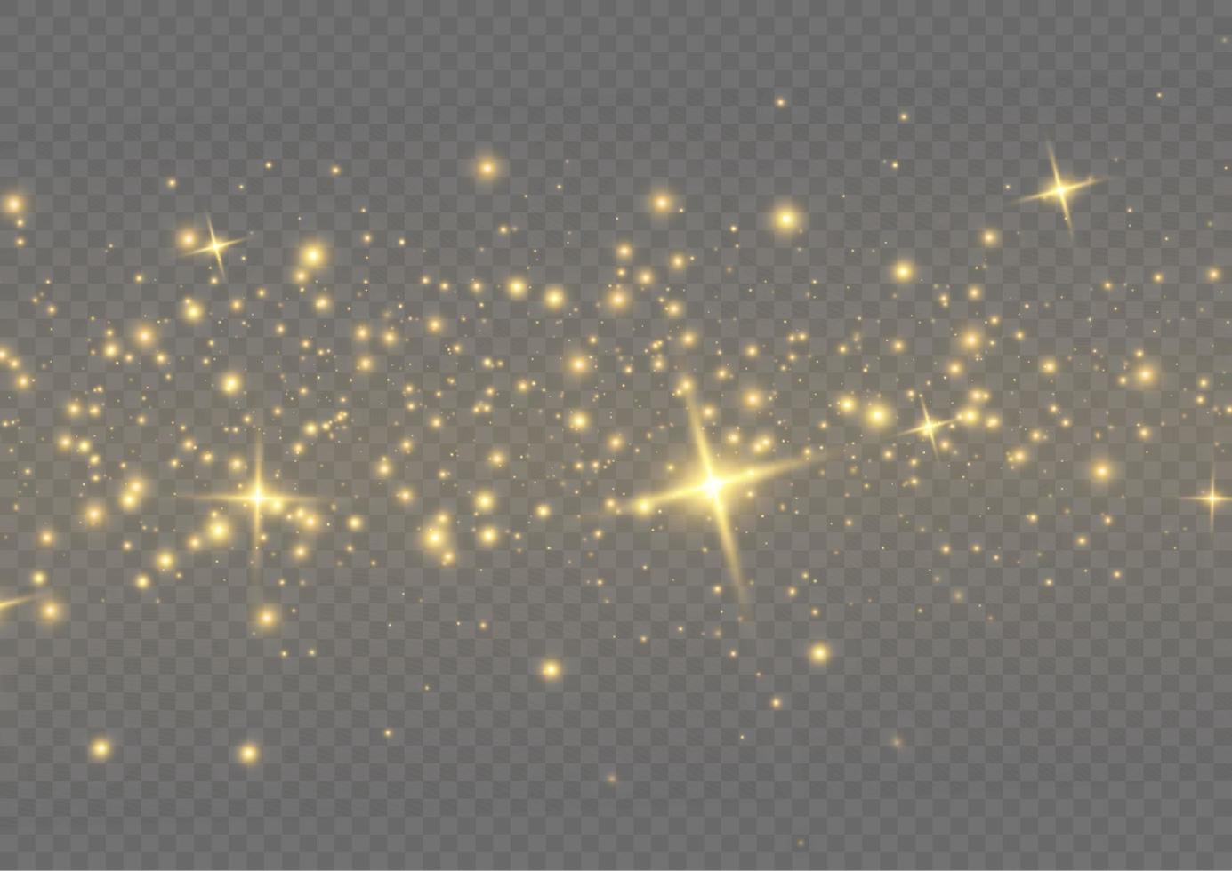 Vector sparkles. Gold dust. Yellow sparks shine light effect. Christmas abstract smoke and wind pattern. Shiny fairy dust particles with smoke and star in yellow color.