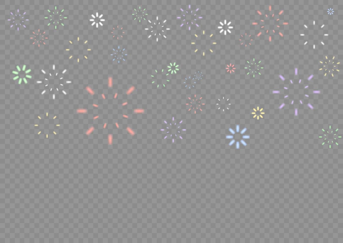 Bright colorful fireworks at dusk. Sparkling firework festive, holiday carnival firecracker explosion bang and abstract burst in night sky for congratulation card design. vector