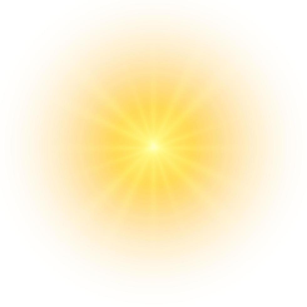 Yellow sun, a flash, a soft glow without departing rays. Star flashed with sparkles isolated on white background. Vector illustration of abstract yellow splash.