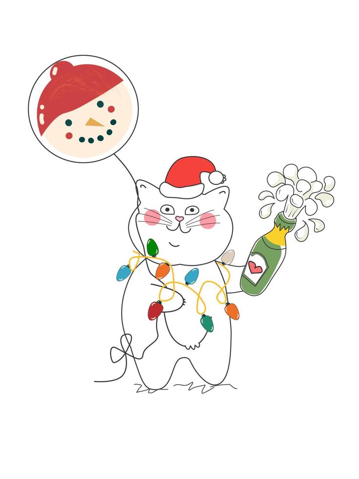 Christmas and New Year cute white Cat vector