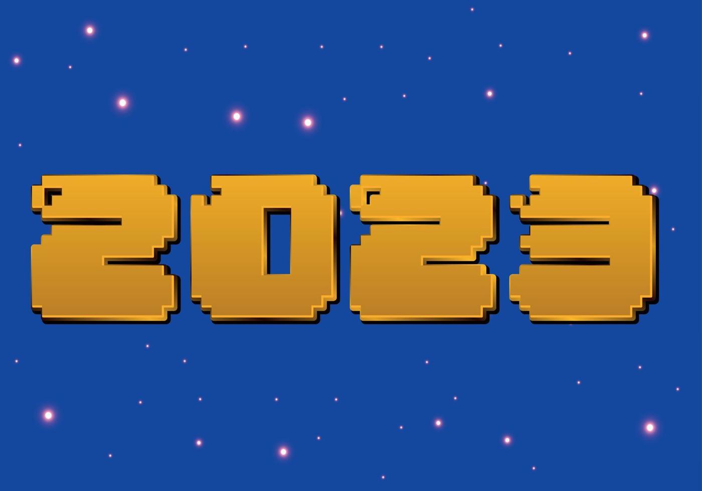 2023 new year pixel art effect. New year wish card for gamers, Blue gaming 2023 new year invitation card. vector