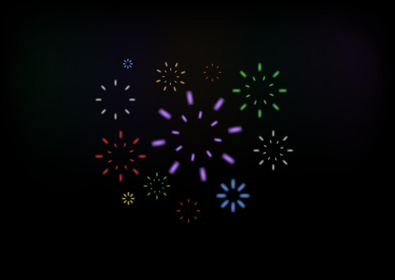 Bright colorful fireworks at dusk. Sparkling firework festive, holiday carnival firecracker explosion bang and abstract burst in night sky for congratulation card design. vector