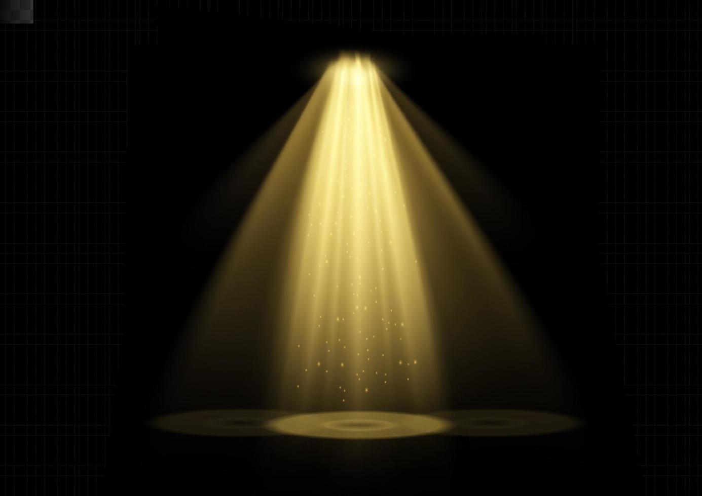 Vector spotlight. Yellow color light effect. Glowing isolated golden sparkling light effect. Spark spotlight special effect design. Ray vector element. Glowing isolated yellow.