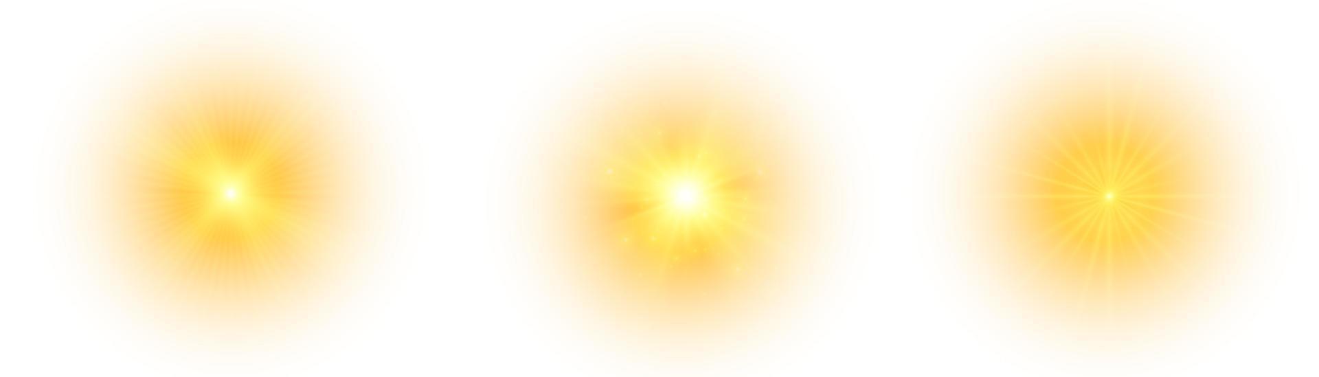 Yellow sun, a flash, a soft glow without departing rays. Star flashed with sparkles isolated on white background. Vector illustration of abstract yellow splash.