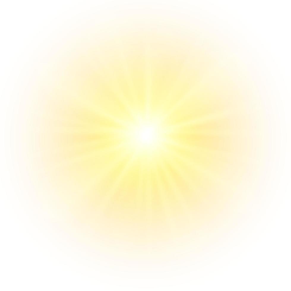 Yellow sun, a flash, a soft glow without departing rays. Star flashed with sparkles isolated on white background. Vector illustration of abstract yellow splash.