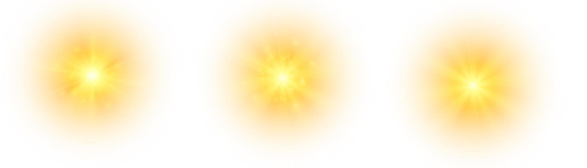 Yellow sun, a flash, a soft glow without departing rays. Star flashed with sparkles isolated on white background. Vector illustration of abstract yellow splash.