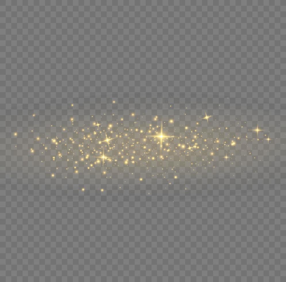 Vector sparkles. Gold dust. Yellow sparks shine light effect. Christmas abstract smoke and wind pattern. Shiny fairy dust particles with smoke and star in yellow color.