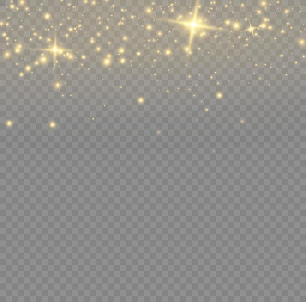 Vector sparkles. Gold dust. Yellow sparks shine light effect. Christmas abstract smoke and wind pattern. Shiny fairy dust particles with smoke and star in yellow color.