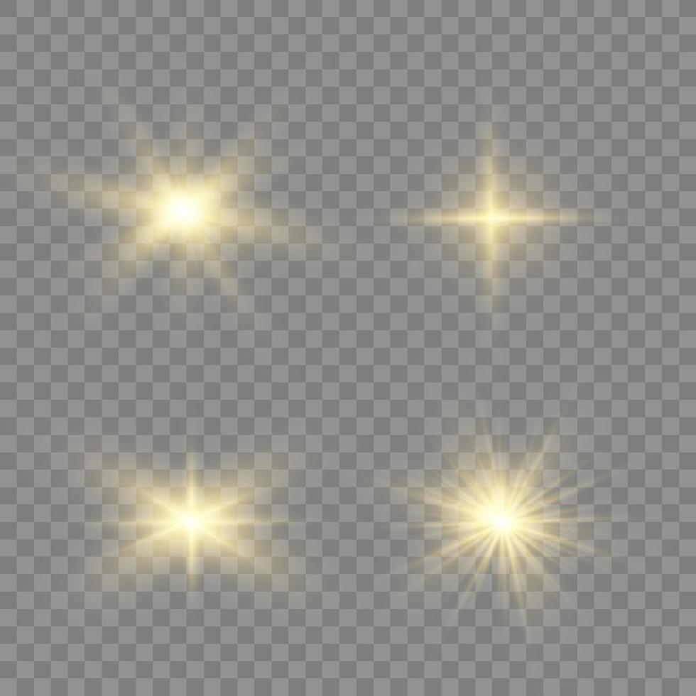 conjunto de efectos de luz aislados brillantes, destello de lente, explosión, brillo, línea, destello solar, chispa y estrellas. diseño abstracto de elementos de efectos especiales. rayo de brillo con vector