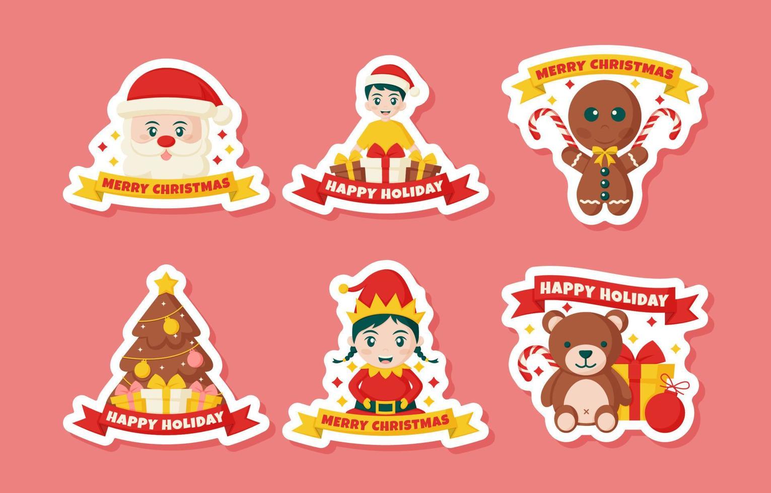 Children's Christmas Party Greeting Stickers vector