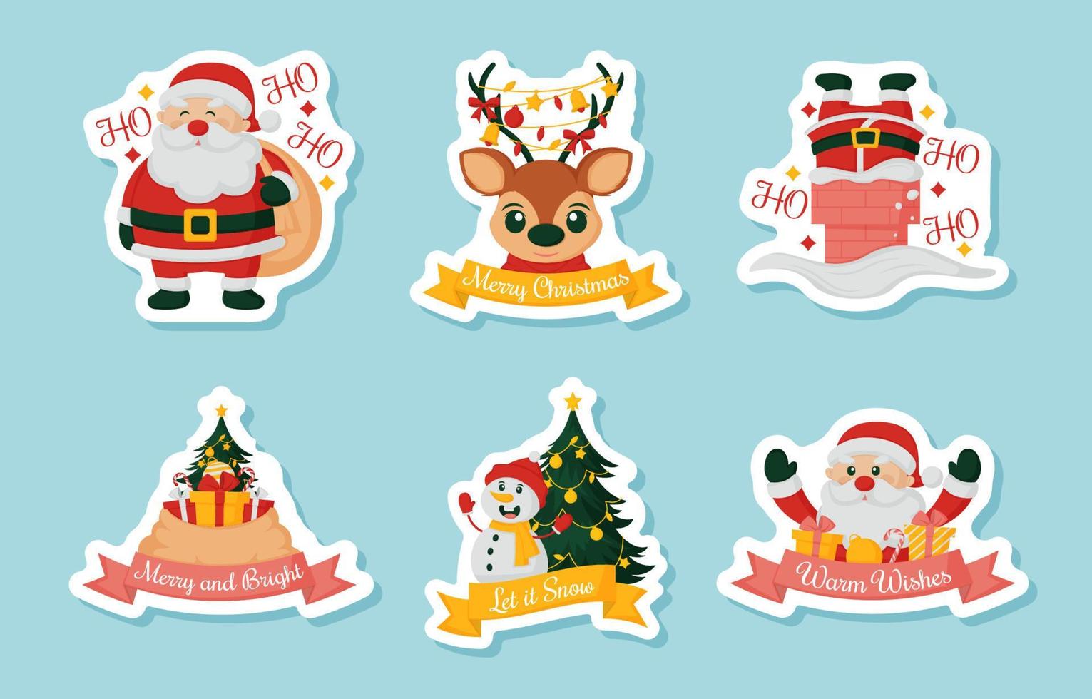 Christmas Santa Claus And The Helpers Greeting Stickers vector