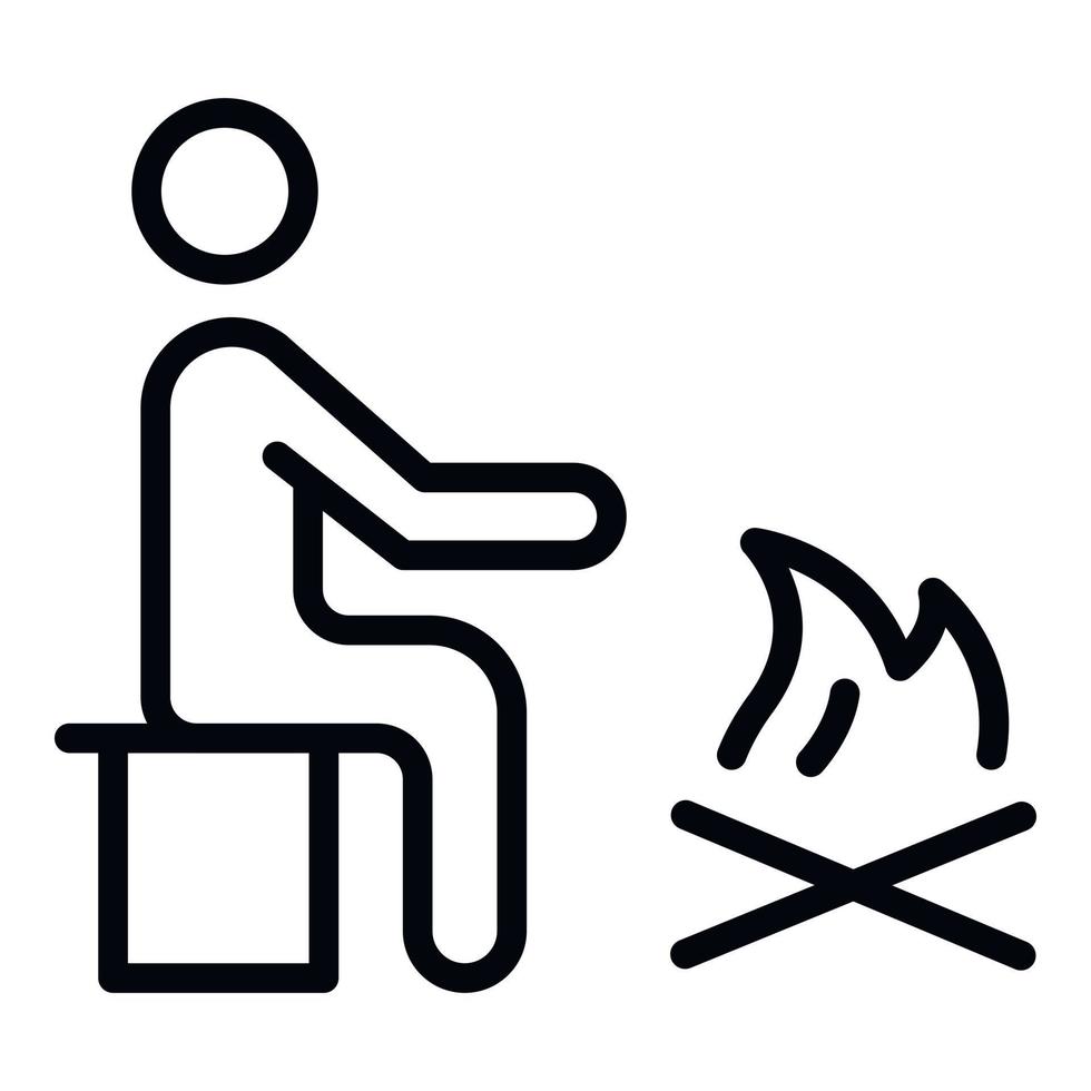 Man at campfire icon, outline style vector