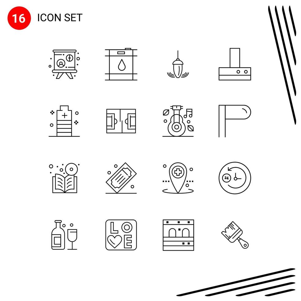 Outline Pack of 16 Universal Symbols of power energy measurement battery fan Editable Vector Design Elements