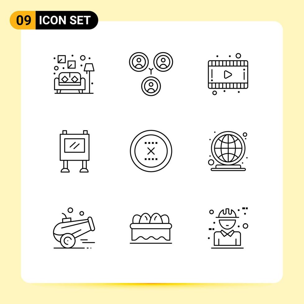9 Universal Outline Signs Symbols of interface close video circle poster Editable Vector Design Elements