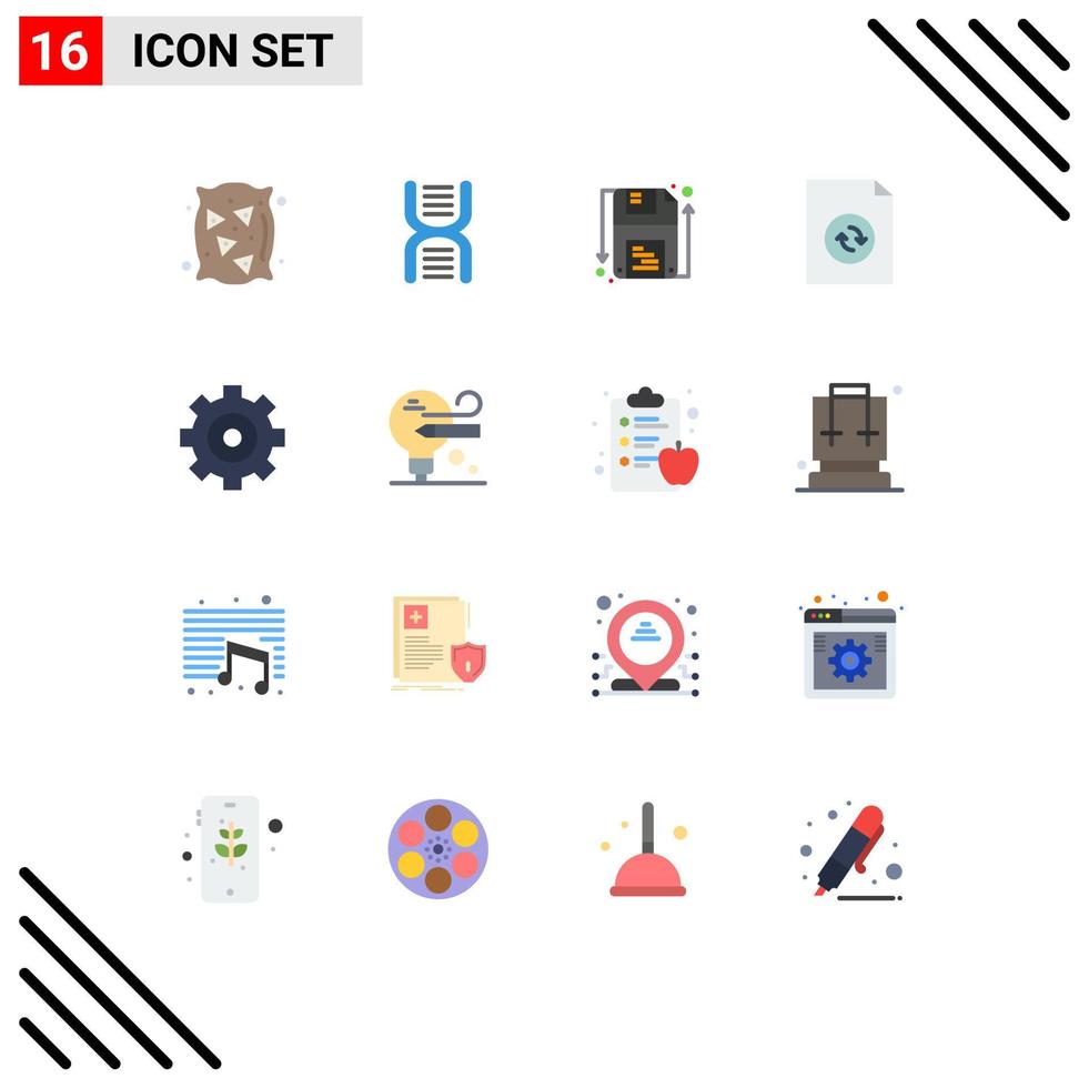 Modern Set of 16 Flat Colors Pictograph of gear sync school file shape Editable Pack of Creative Vector Design Elements