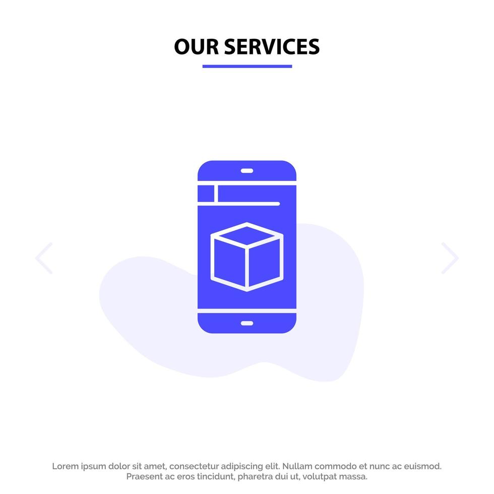 Our Services Mobile Cell Box Technology Solid Glyph Icon Web card Template vector