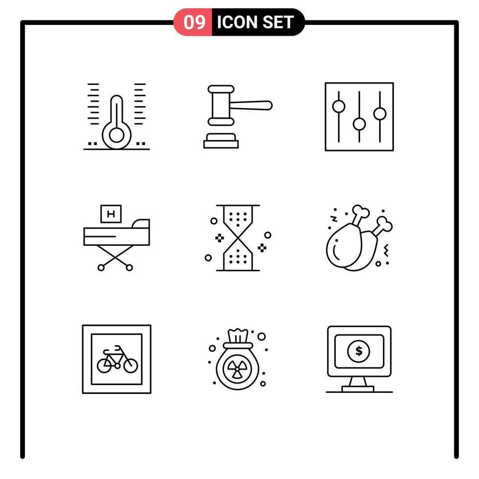 Pack of 9 Modern Outlines Signs and Symbols for Web Print Media such as form disease order bed setting Editable Vector Design Elements