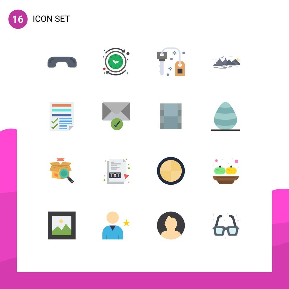 Set of 16 Modern UI Icons Symbols Signs for nature hill reverse mountain lock Editable Pack of Creative Vector Design Elements