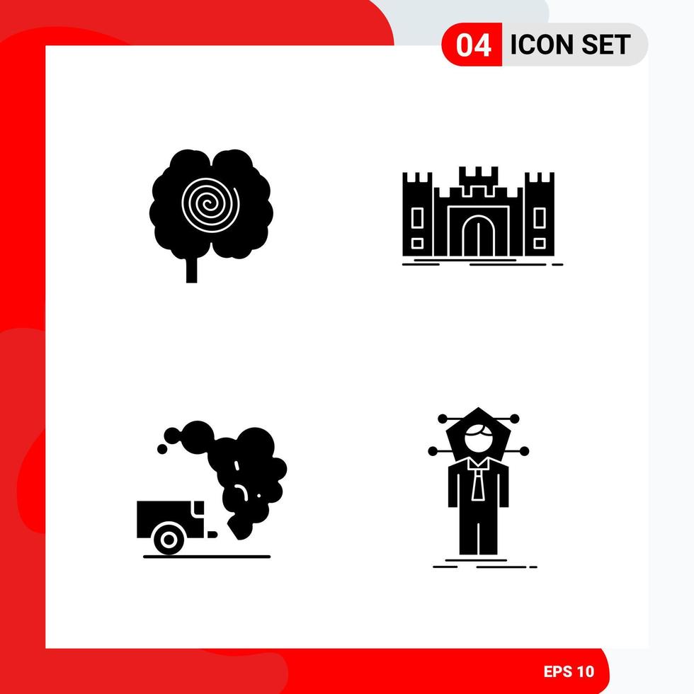 Creative Set of 4 Universal Glyph Icons isolated on White Background Creative Black Icon vector background