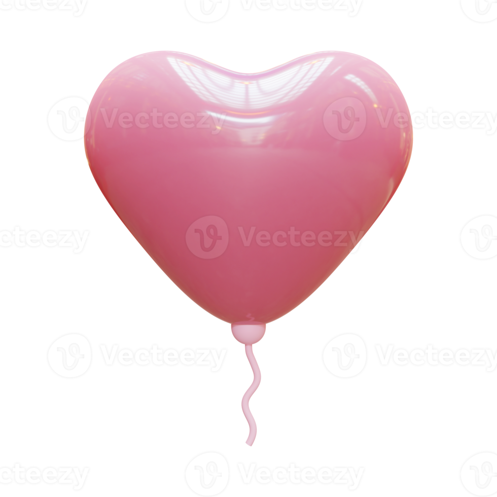 Valentine Heart Shaped Balloon 3D Render Element png