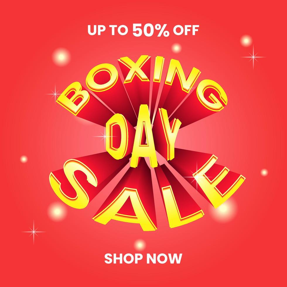 promotion design template for boxing day sale with 3d text and red background. simpel, minimal and modern style. white, red and yellow. use for banner, advert and ads vector