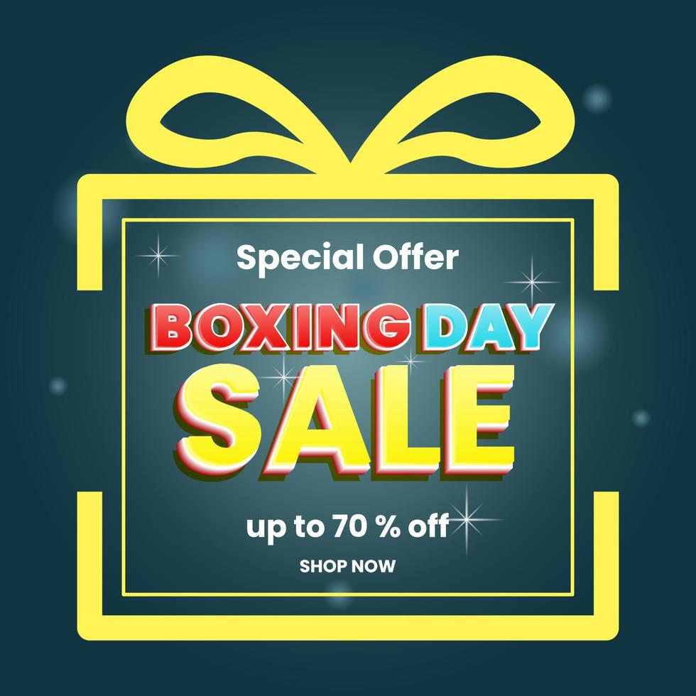 boxing day sale design template with giftbox, text and dark background. simpel, minamal and modern style. white, red and yellow. use for poster, banner, advert and promotion vector