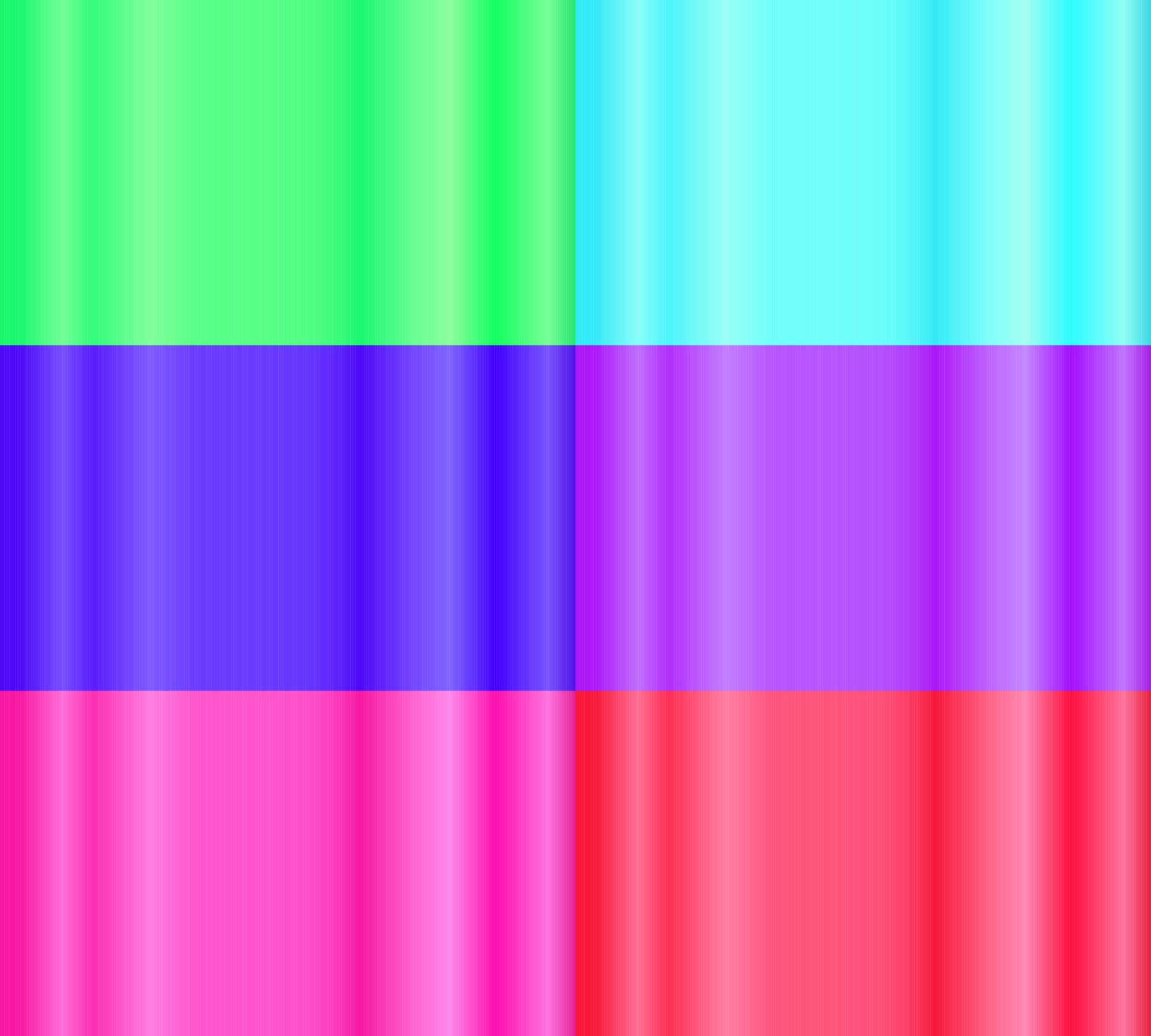 six sets of green, blue purple, pink red and white vertical gradient
