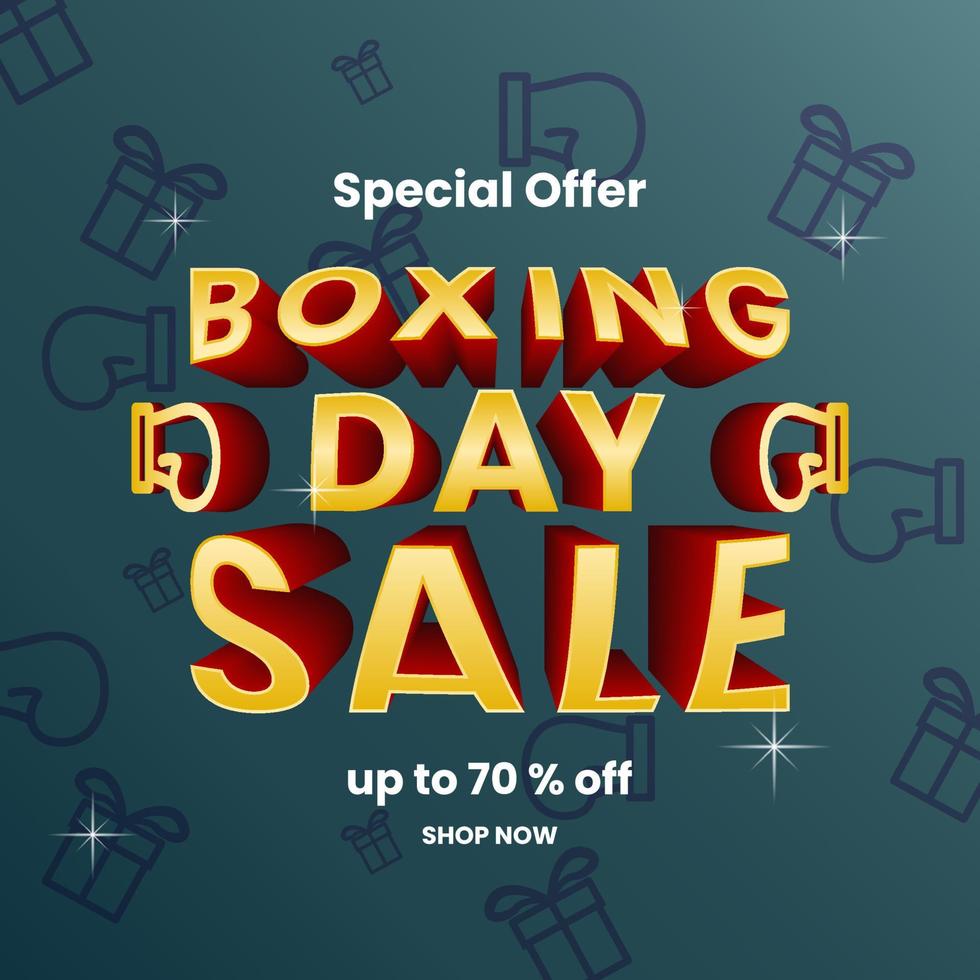 boxing day sale promotion design template with 3d text and dark background. simpel, minamal and modern style. white, red and golden. use for poster, banner, advert and promotion vector