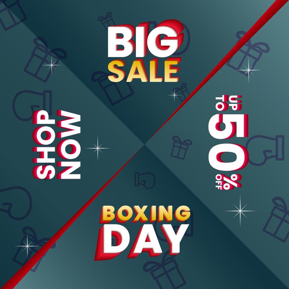big sale boxing day design template with text and dark background. simpel and modern style. white, red and golden. use for poster, banner, advert and promotion vector