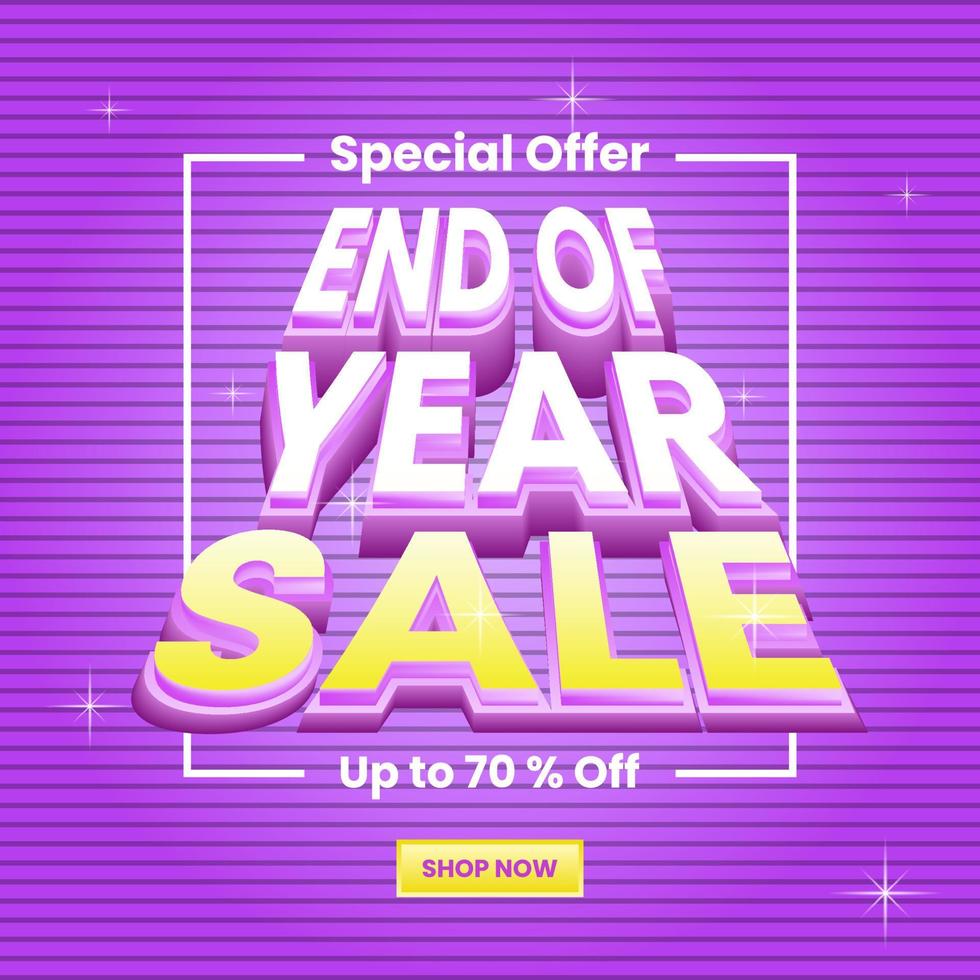 sale promotion for end of year design. 3d text effect and puple background with stripes pattern. use for banner, poster, brochure, advert, marketing and ads vector