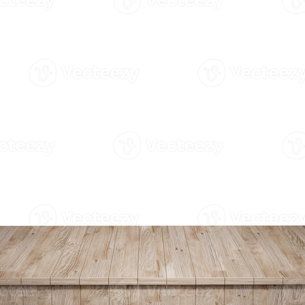 Wooden table foreground, wood table top front view 3d render isolated png