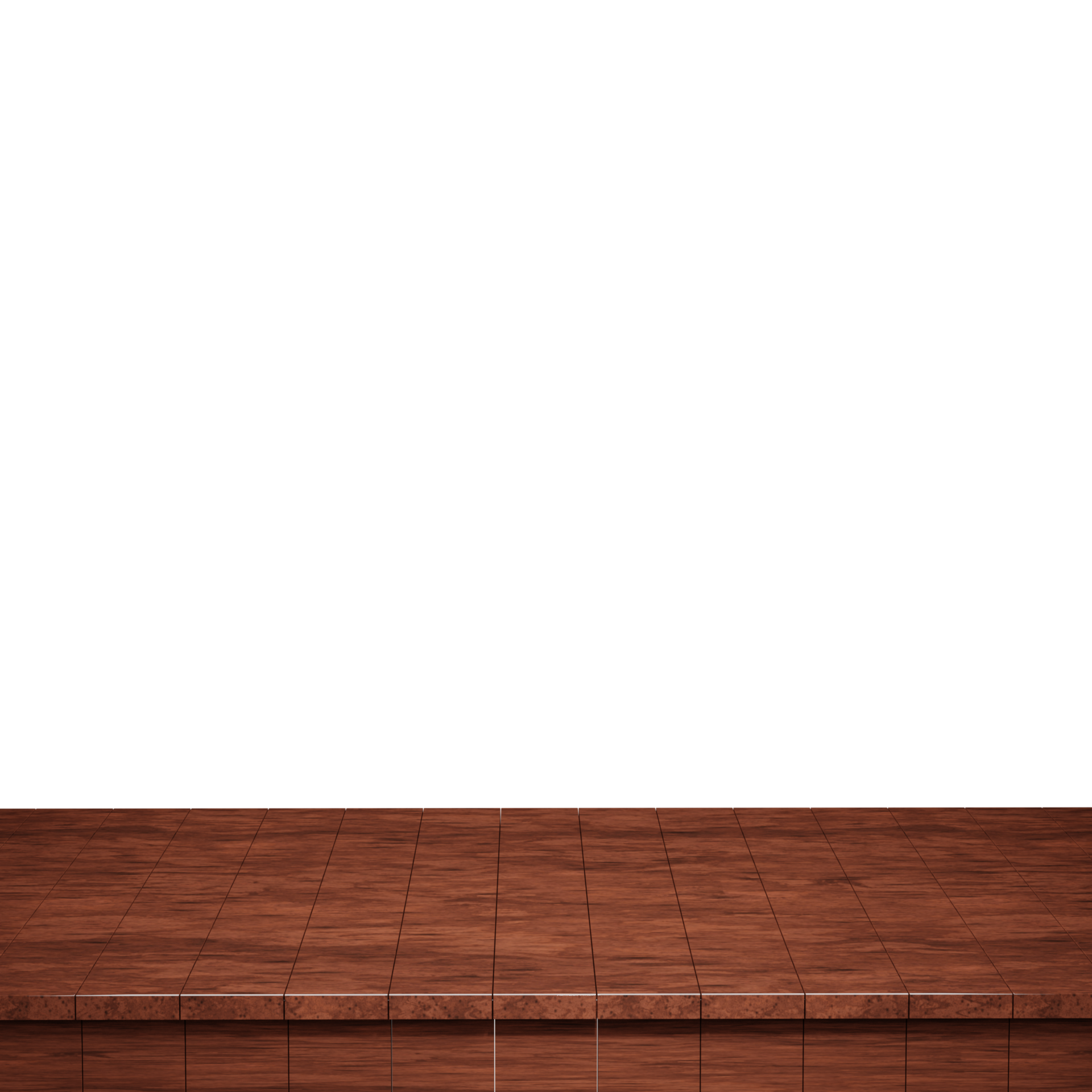 Wooden table foreground, wood table top front view 3d render isolated