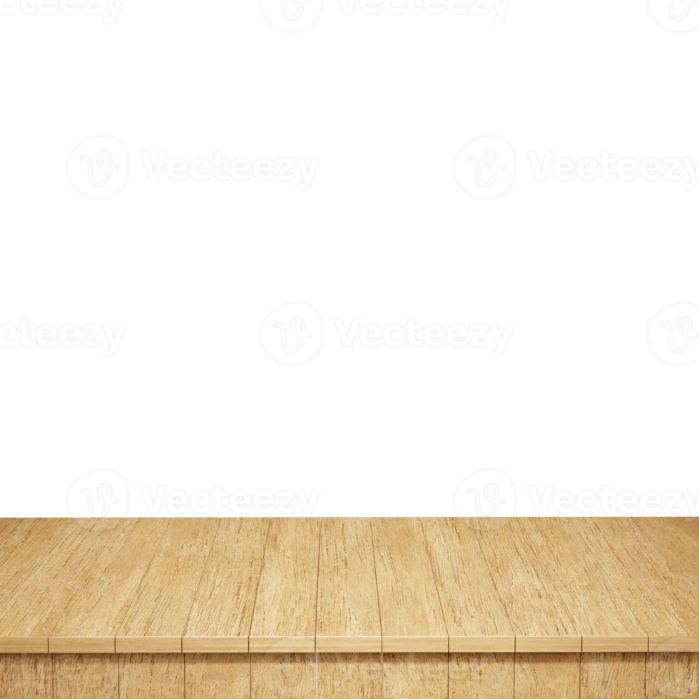 Wooden table foreground, wood table top front view 3d render isolated png