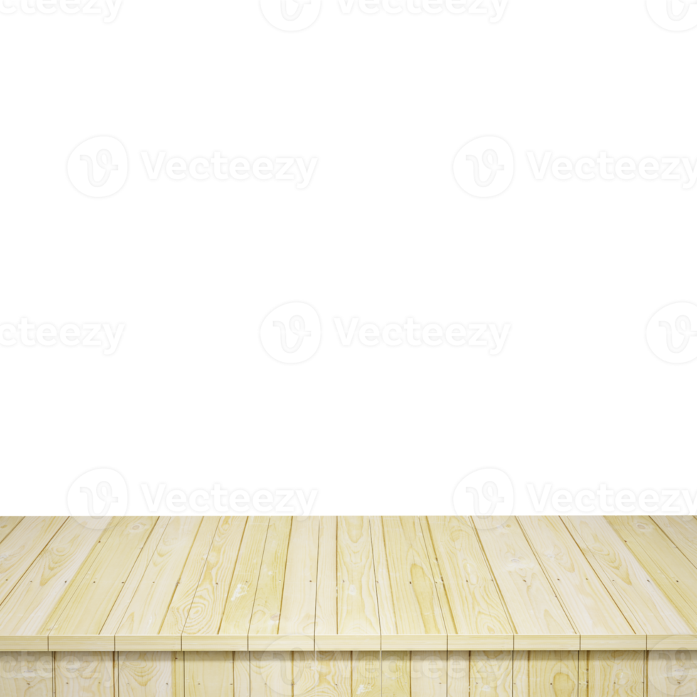 Wooden table foreground, wood table top front view 3d render isolated png