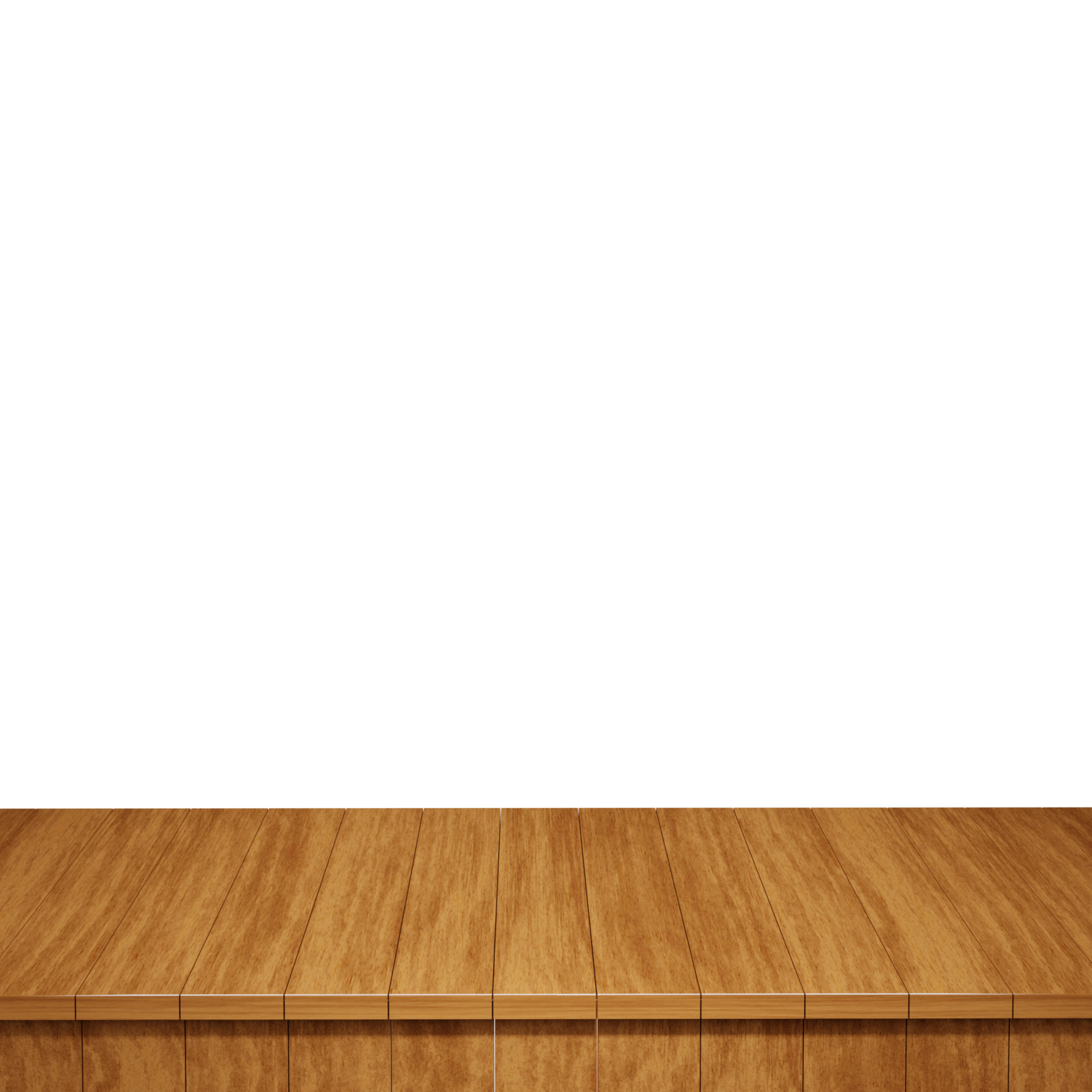Wooden table foreground, wood table top front view 3d render isolated