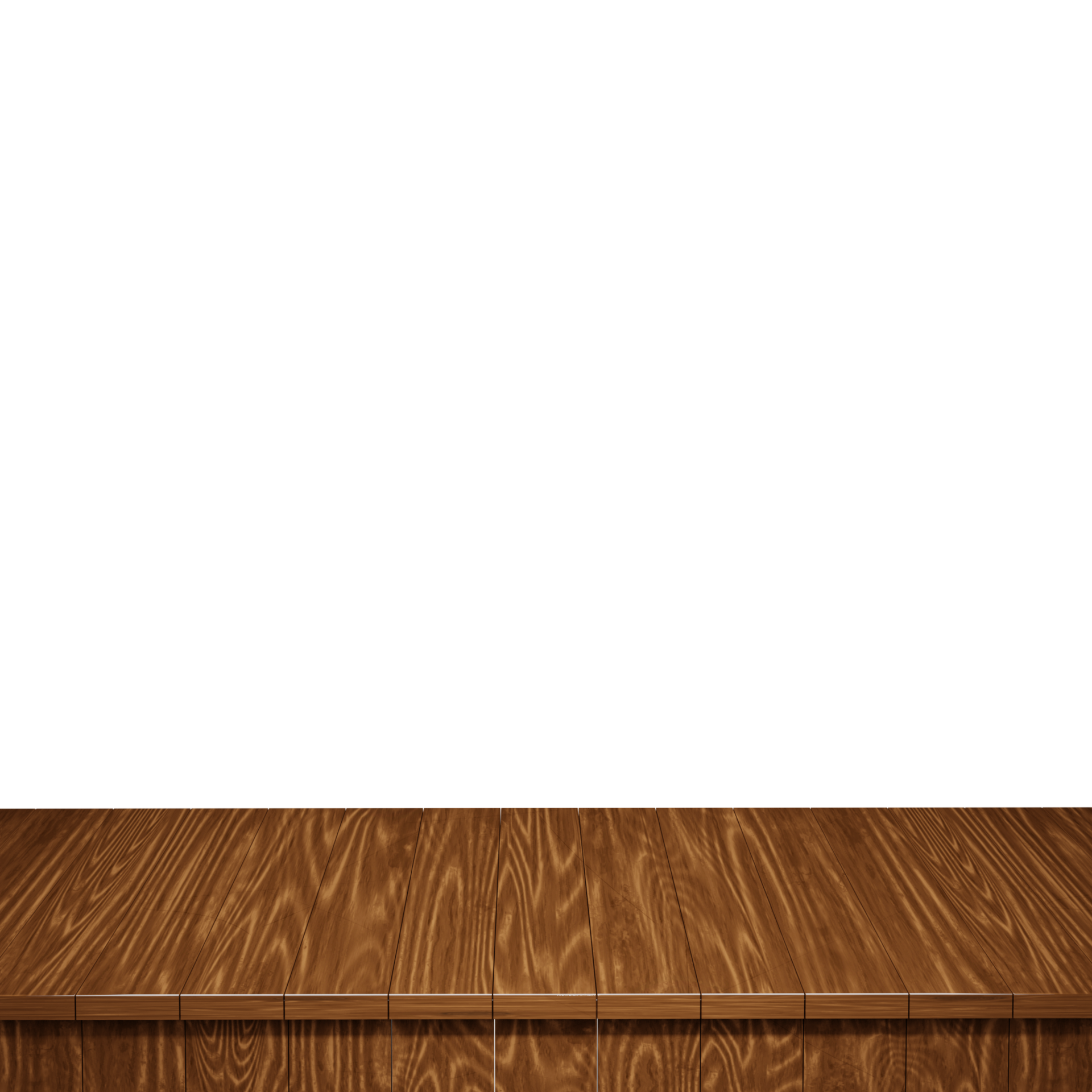 Wooden table foreground, wood table top front view 3d render isolated
