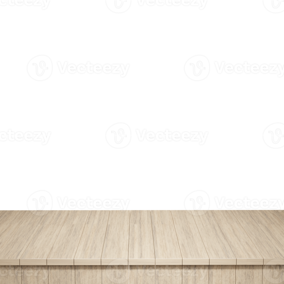 Wooden table foreground, wood table top front view 3d render isolated png