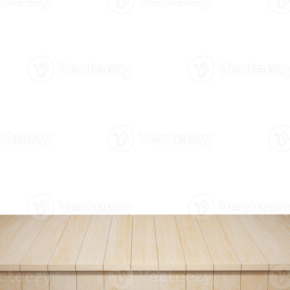 Wooden table foreground, wood table top front view 3d render isolated png