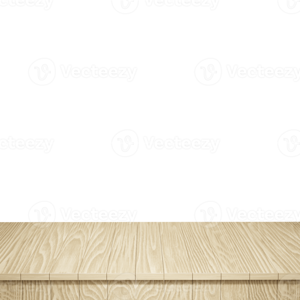 Wooden table foreground, wood table top front view 3d render isolated png