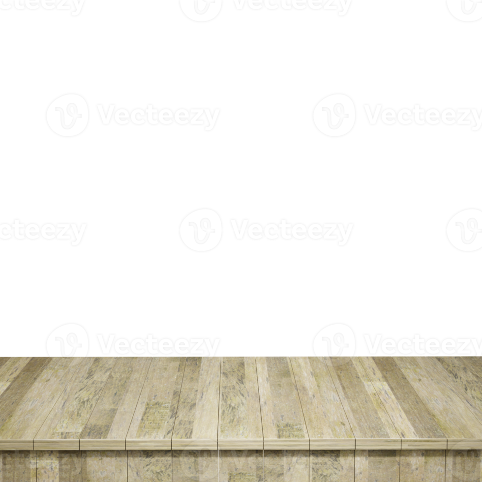 Wooden table foreground, wood table top front view 3d render isolated png
