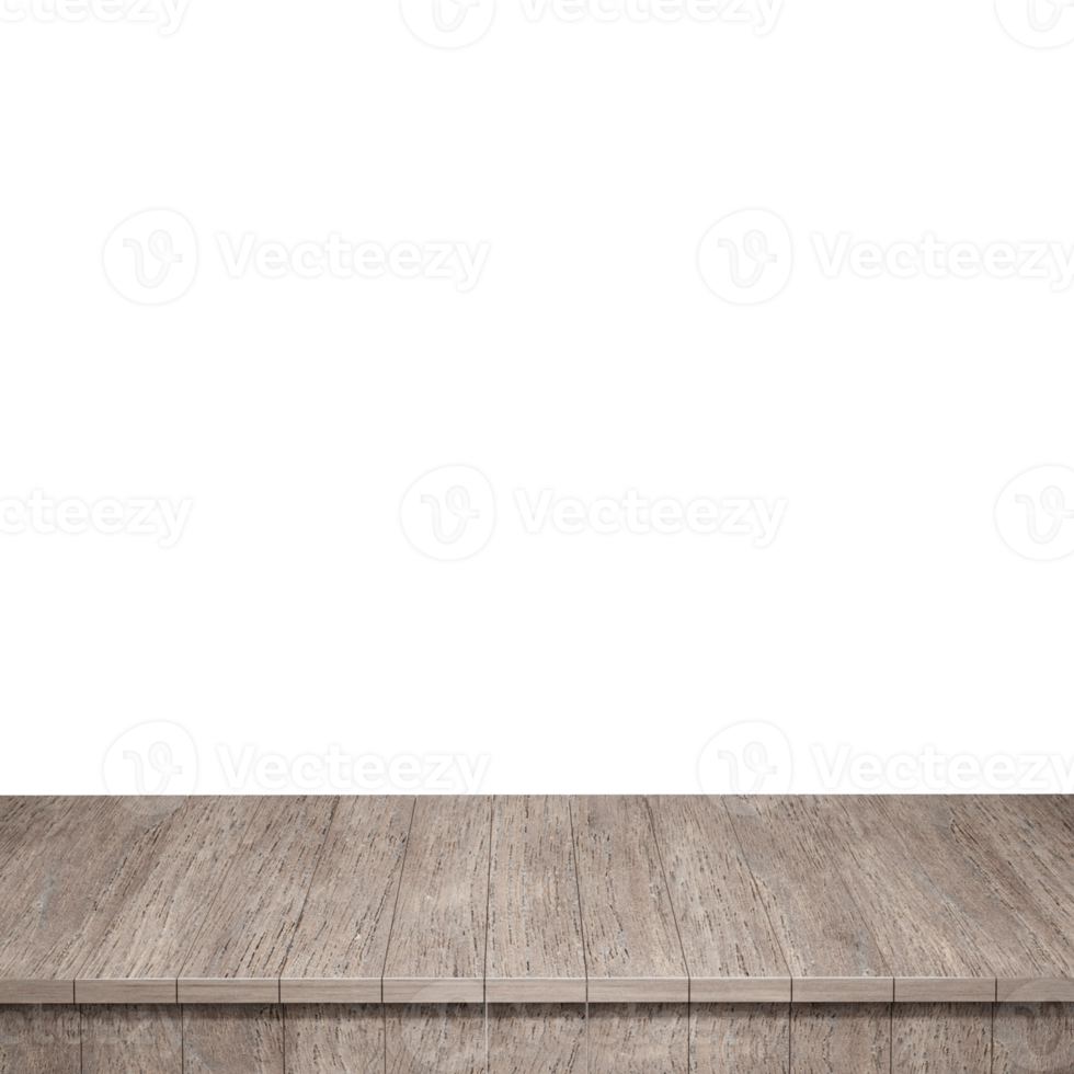 Wooden table foreground, wood table top front view 3d render isolated png