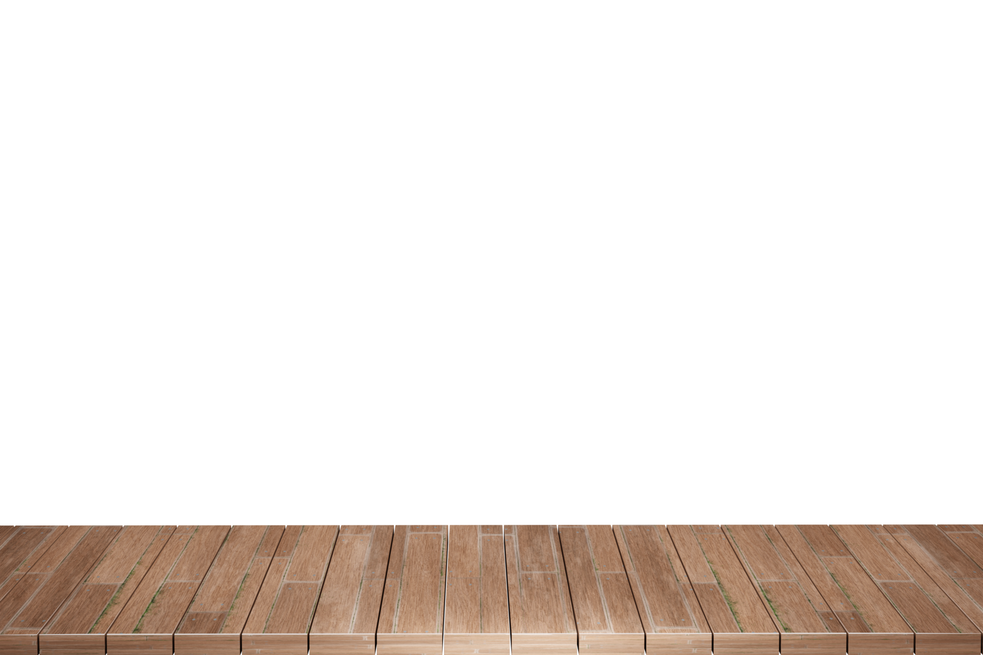 Wooden table foreground, wood table top front view 3d render isolated