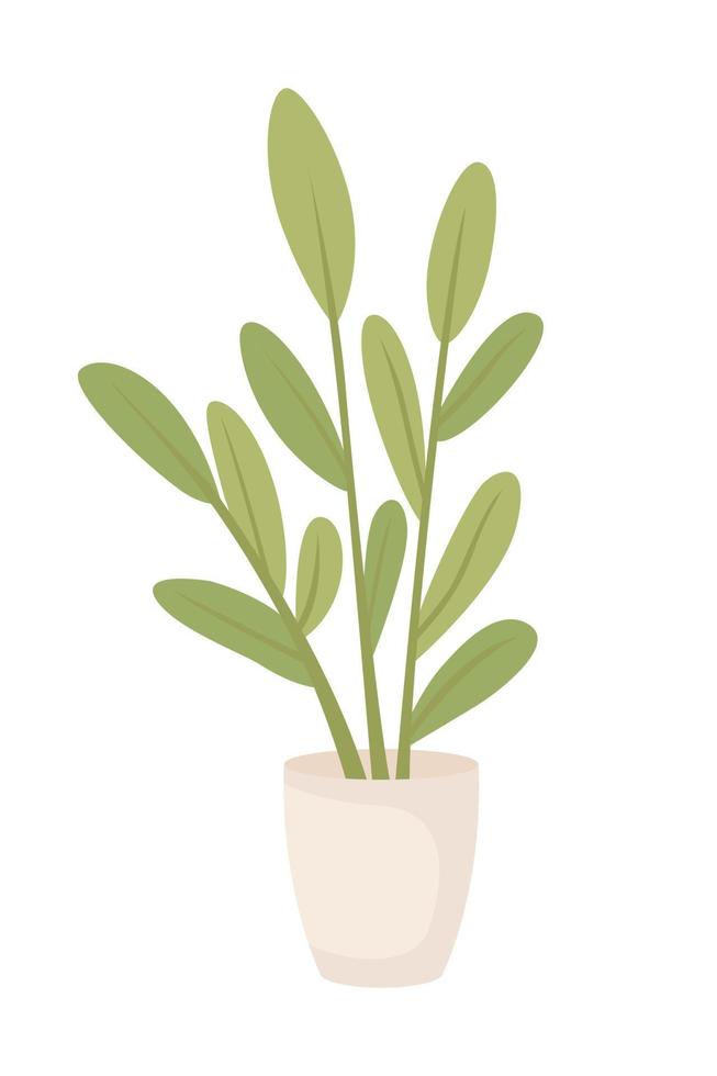 Potted plant with green leaves semi flat color vector object. Editable elements. Full sized items on white. Houseplant care simple cartoon style illustration for web graphic design and animation